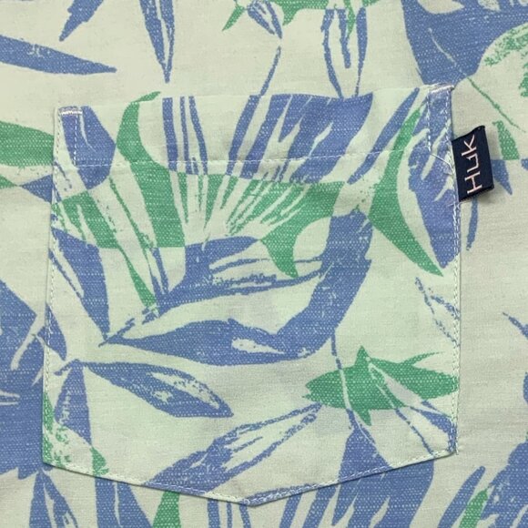 Huk Button Down Shirt 3XL XXXL Turquoise Short Sleeve Logo Performance Fishing - Picture 8 of 14